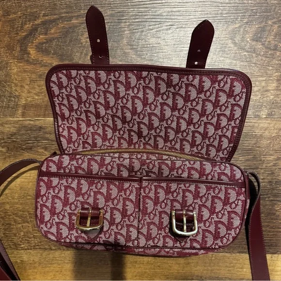 Dior Burgundy Monogram Crossbody Satchel Messenger Bag - Picture 9 of 16